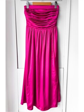 Abercrombie Emerson magenta pink satin strapless midi dress